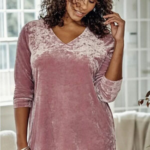 J. Jill Dusty Pink Crushed Velvet V-Neck Long Sleeve Top in Size medium